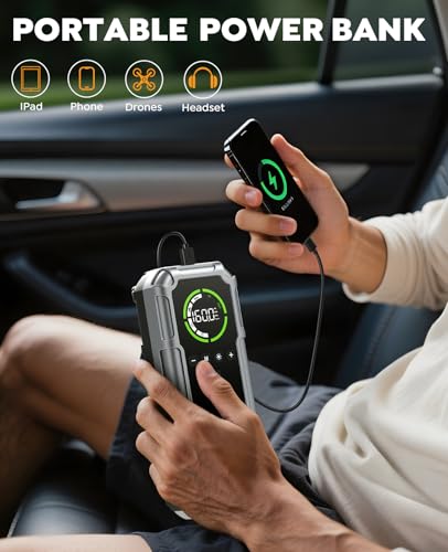 Car Battery Jump Starter with Air Compressor 8000A 160PSI, Car Jumper Starter Portable (All Gas/10L Diesel), Jump Starter Jump Box with Jumper Cables, LED Light, Large LCD Display, Power Bank