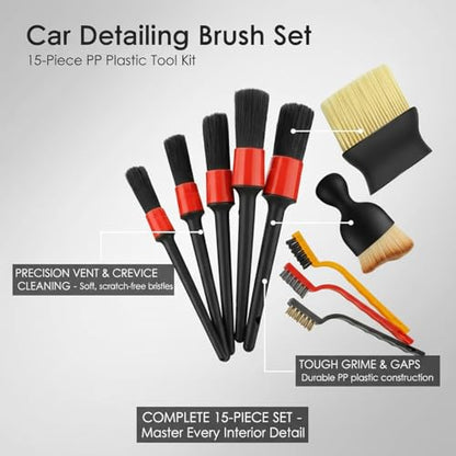 15-Piece Car Detailing Brush Set for Interior Vents, Dashboard Crevices & Console Gaps - Durable PP Plastic Cleaning Tool Kit - size: 6.3 x 4.33 x 0.98 in