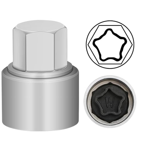 W Wheel Locking Nut Key Compatible with Audi Series, (Socket OD 27mm - ID 25mm), Wheel Lock Nut Socket Adapter, Wheel Anti-Theft Lug Nut Removal Tool, Anti-Theft Screw Remover - size: Socket W
