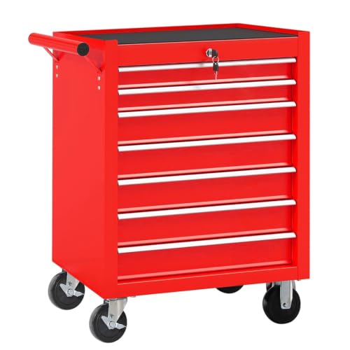 7-Drawer Rolling Tool Cart on Wheels, Drawers Rolling Tool Chest with Lock, Mobile Trolley Organizer Tools Box with Locking Wheels & Ball Bearing Drawers for Garage,Warehouse,Repair Shop(Red) - color: Red, size: 7 Drawers