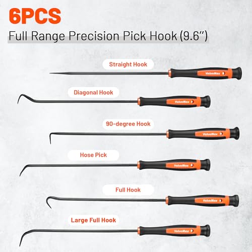 ValueMax Pick and Hook Set, Precision Pick Set with Tool Bag | Carbon Steel, TPR Handle, Automotive/Electronic Repair, O-Ring/Oil Seal Gasket Puller and Remover - size: Small