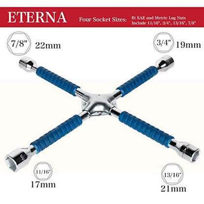 ETERNA Professional 20" Four Way Lug Wrench, Car Wheel Lug Nut Cross Wrench, Universal Heavy Duty Socket Spanner, Carbon Steel Car Tire Repair Tool - color: 20" Four Way Lug Wrench