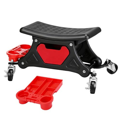 Mechanic Stool with Wheels,300 LBS Capacity Garage Stool | Heavy Duty Rolling Mechanics Seat with Slide Out Tool Trays and Drawer,Tools for Automotive Auto Repair RED