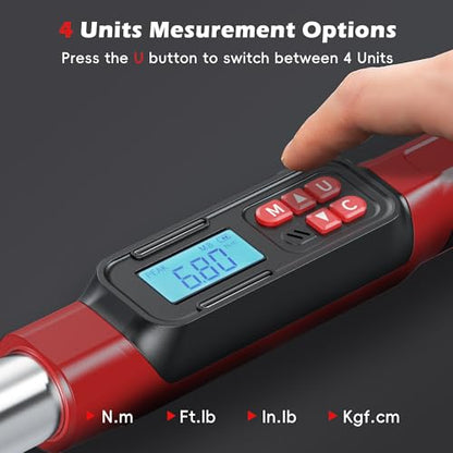 3/8" Digital Torque Wrench Set, 5-99.6 Ft.lb, ±2% Accuracy, 8pcs | Electronic Torque Wrench with LED & Buzzer Alerts, 4 Sockets, Extension Bar & Adapters for Automotive, Motorcycle, Bicycle - size: 3/8" 5-99.6Ft.lb/6.8-135N.m