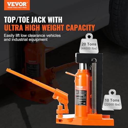 VEVOR Hydraulic Toe Jack, 10 Ton Lift, 20 Ton Capacity, 1.2-7.5 in Toe Height, 12.6-18.9 in Top Height, Air Hydraulic Claw Jack for Machinery - size: 10-20 ton