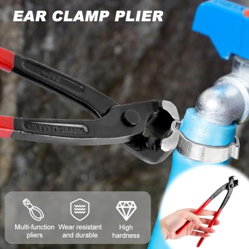 Ear Clamp Pliers Hose Clamp Crimping Tool for Hose Fuel Lines | Single-Ear, Double-Ear, Stepless Support; Slim Head for Tight Engine Bays; Cast Iron Build; PVC-Dipped Handles