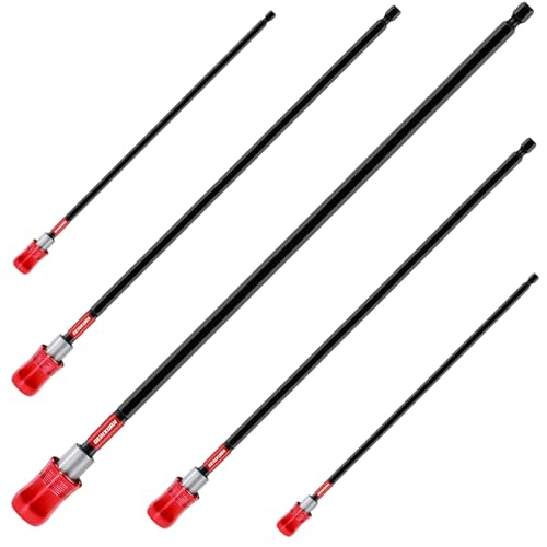 Geinxurn 12” Impact Screwdriver Bit Holders, 5PCS Magnetic Extension Quick-Change Socket Drill Bit Holder Cr-V SteelHex Shank Quick Release Drill Bit Guide - size: 12"