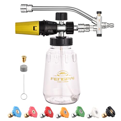 FENG PAI Foam Cannon for Pressure Washer with Dual-connector Accessory, 7 Power Washer Sprayer Nozzles, 1/4" Quick Connect Double Tip Attachment Soap Bottle Sprayer Soap, 3600 PSI (Clear) - color: 2IN1 Clear Foamcannon