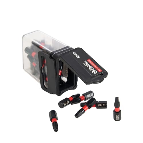 BLACK CANYON SQ2 Impact Square Bits, 25-Pack, 1-Inch Length, 1/4-Inch Hex Shank, S2 Steel Construction, Magnetic Tip for Impact Drivers, Drills & Power Tools - size: 25 Pack, style: SQ2