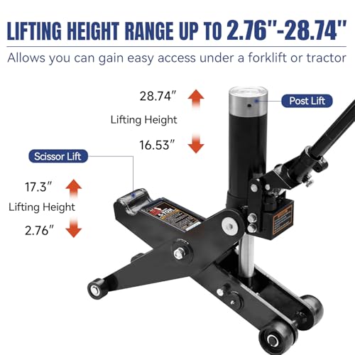 Hydraulic Forklift Jack 5 Ton (10,000 lb) Capacity, Dual Position Forklift Service/Hydraulic Floor Jack Black for Truck Tractor, Lifting Range 2.76"-28.74"