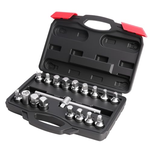 18 in 1 Oil Drain Plug Removal Tool Key Set Square Hexagonal Socket Nut Adapter Car Repair Maintenance Oil Sump Plug Removal
