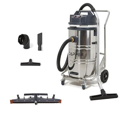 Dapper Supply 21 Gallon Heavy-Duty Industrial Wet/Dry Vacuum, Dual Motor, 3.3 HP, 222 CFM, 27" Squeegee, 120V/20A Plug, 2 Year Warranty - Ideal for Construction Sites, Warehouses & Industrial Cleanup - size: 21 Gal