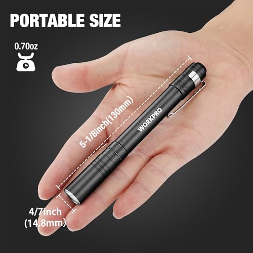 WORKPRO LED Pen Light, Aluminum Pen Flashlights, Pocket Flashlight with Clip for Inspection, Emergency, Everyday, Black(4-Pack) - color: Black