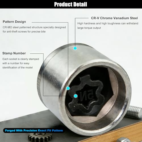 12PCS Wheel Lock Key Kit Compatible with Mercedes-Benz | 12-piece anti-theft wheel lock key socket set. Compatible with Mercedes-Benz wheel lock lug nuts for easy removal.