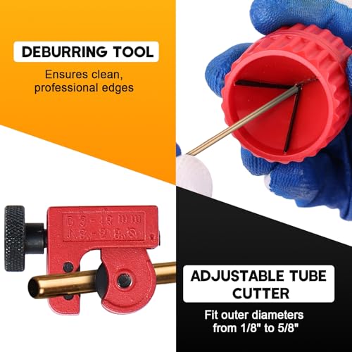 11-Piece Flaring Tool Kit for 45° Single & Double Flares | Brake Line Flare Tool with 7 Adapters, Tube Cutter Deburring Tool for Hydraulic System, Copper Tubing Flare Kit
