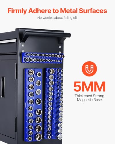 VEVOR Magnetic Socket Organizer Set, 6PCS Socket Holder, 1/4'', 3/8'' & 1/2'' Metric SAE Socket Trays with Clear Labels, Hold up to 143PCS Standard & Deep Sockets, Blue & Red (Sockets Not Included) - style: 6pcs Metric & SAE