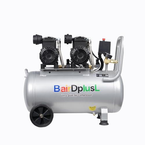 BairDplusL 14.5 Gallon Ultra Quiet Air Compressor 110V/60Hz 1.5HP 8.8CFM MAX 115PSI Steel Tanks Oil-Free 70dB Noise Level Light & Quiet Portable Air Compressor with Wheels for Auto Repair - size: 55L