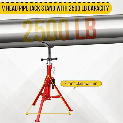 Garvee V Head Tripod Pipe Jack Stand, 1/8"-12" Pipe Support Rest, 2500 LB Heavy Duty Carbon Steel Adjustable 28"-52" Folding Portable Pipe Stand for Welding Pipe | Heavy Duty Carbon Steel Adjustable 28"-52" Folding Portable Pipe Stand for Welding Pipe - c