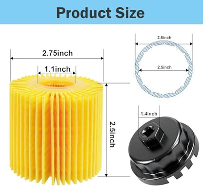 04152-yzza1 Oil Filter Change Kit with 64mm Oil Filter Wrench, Oil Drain Plug & Gasket for Toyota Tacoma Camry Tundra RAV4 Highlander Lexus ES/RX/Sienna