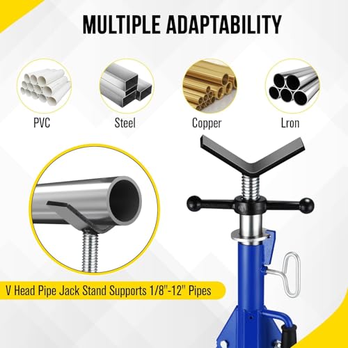 Pipe Jack Stand, Heavy Duty Pipe Stand, 2500LB Jack Stands Carbon Steel with Portable Folding Legs 28-52 Inch Height Adjustable 1/8"-12" Capacity - color: Blue