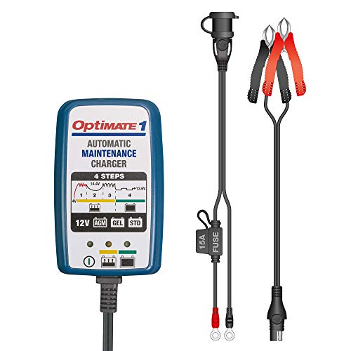 Tecmate Optimate 1 Global, TM-401, 4-Step 12V 0.6A Battery Charger-maintainer - style: OptiMATE 1, 12V 0.6A Plug In Maintainer