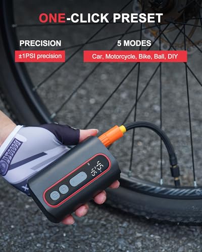 Mini Electric Bike Pump, 4X Faster 160 PSI Bike Tire Pump with Guage Auto Stop, Portable Bicycle Pump with Presta Valves for Road Bike, Motorcycle, Mountain Bike, Car, Sports Ball