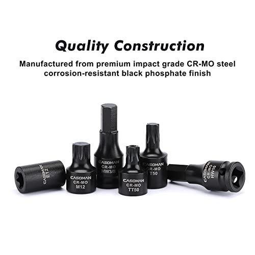 CASOMAN 84 Pieces 3/8" Dr. Master Hex & Torx Bit Impact Socket Set, CR-MO, SAE/Metric, Impact Grade, 3/8" Drive Allen Bit Socket Set