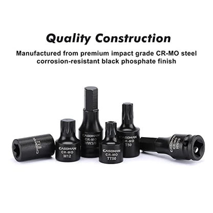 CASOMAN 84 Pieces 3/8" Dr. Master Hex & Torx Bit Impact Socket Set, CR-MO, SAE/Metric, Impact Grade, 3/8" Drive Allen Bit Socket Set