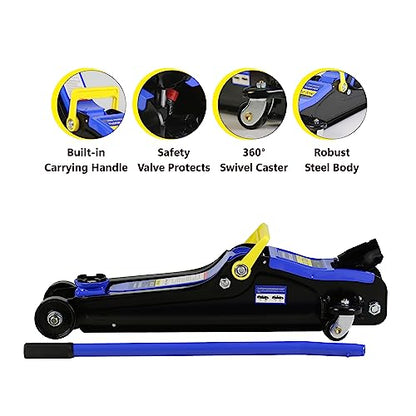 Set of 6 Floor Jack and Jack Stands, 2 Ton(4400lb) Low Profile Floor Jack w/1 Piston Quick Lift Pump, 2 Pcs 3T Jack Stand &12 Pcs Tire Repair Kit, L-Wrench,Floor Jacks Lifting Range 3.3"-15.2" - color: Lift 3.3"-15.2" 2 Ton(4,400lb) Blue Steel Set of 6
