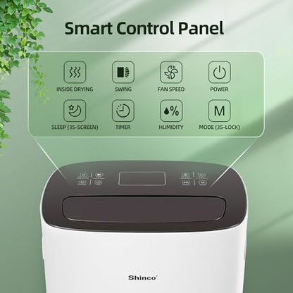 Shinco 86 Pints Dehumidifier for Home and Basements, 5000 Sq.Ft Dehumidifiers with Drain Hose, Auto or Manual Drainage, Auto Defrost, Quietly Remove Moisture, Intelligent Humidity Control, 24HR Timer - color: White