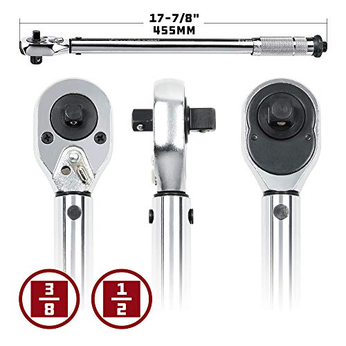 Powerbuilt Dual Drive Torque Wrench, 3/8 and 1/2 Inch Drives, 10ft Lbs, 19-inches Long, 10-150 Feet Range, Micrometer Style Torque Ranges 944001 - size: 1/2 in. and 3/8 in.