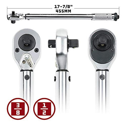 Powerbuilt Dual Drive Torque Wrench, 3/8 and 1/2 Inch Drives, 10ft Lbs, 19-inches Long, 10-150 Feet Range, Micrometer Style Torque Ranges 944001 - size: 1/2 in. and 3/8 in.