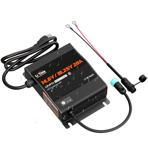 LiTime 12V(14.6V) & 16V(18.25V) 20A Mountable LiFePO4 Battery Charger, IP65 Waterproof, AC to DC Fast Charger with Adjustable Voltage, Smart BMS Activation & LED Indicator - size: 12V16V 20A