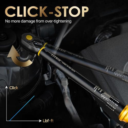 1/2-Inch Drive Torque Wrench with Upgraded Lock Ring, ±3% High Precision Click, 10-160 FT.LB (10-227 Nm), 2-Way 72-Tooth for Easier Adjustments, Ideal for Moto, Lug Nuts, Tires, Wheels, and Car Repair - size: 1/2″ 1 PC