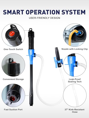 Cordless Fuel Transfer Pump, Electric Gas Transfer Pump, 3 GPM High Flow | Battery Operated Liquid Transfer Pump for Gas, Diesel, Water, Transmission | Ideal for Lawn Mower, Car, Farm/Home Use - size: w/ Locking Clip