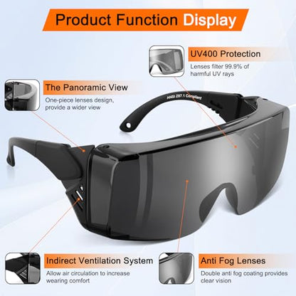OXG Anti Fog Safety Glasses, ANSI Z87.1 Protective Eyewear with Side Shields, UV Protection Lens, Adjustable Temples - color: 2 Pack Grey