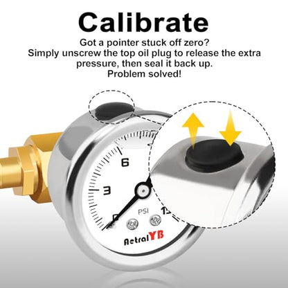 0-15Psi Fuel Pressure Test Kit,1-1/2" Dial Size,Glycerin Filled,with 1/8" NPT Pressure Gauge, Inline Fuel Pressure Regulator with Gauge for Car,with 3/8'' 5/16'' Barb Mounting Connection - size: 0-15PSI(White), style: T -Fitting Mount (11PCS Kit)