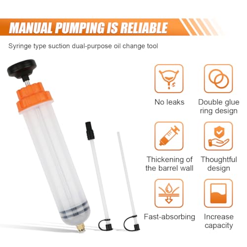 BDZMC 500CC Automotive Fluid Extractor, Oil Change Syringe with Hose, Suction Vacuum Fuel Car Transfer, Manual Oil Transfer Pump, Oil Extraction & Filling Pump
