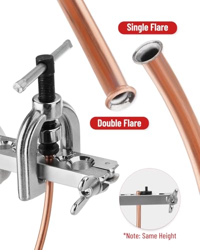25 ft 3/16in &1/4in Copper Coated Brake Line Flaring Tool Kit, Includes 3-in-1 Tube Bender, Double & Single Flaring Tool Set, 1 Tube Cutter, 4 Threads Unions, 40 Fittings - color: 3/16 in & 1/4 inc Copper Coated