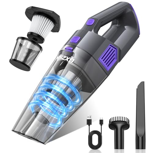 Gxzsk Handheld Vacuum Cordless, 15000PA Strong Suction Hand Held Car Vacuum Cleaner Rechargeable, Portable Hand Vacuum with Multi-Nozzles & Washable Filter for Home Office, Car, Pets - color: Purple & Gray