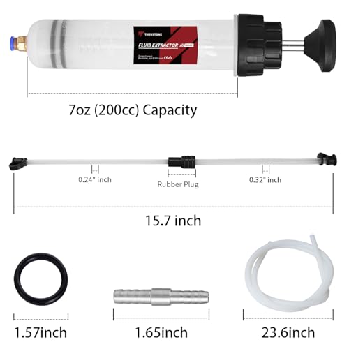 Thorstone 200cc Fluid Extractor Pump with 60cm Hose | Manual Oil Change Syringe with 60cm Rubber Hose and 2pcs 22cm PVC Tubes for Fluid Transfer - size: 200cc(60cm）