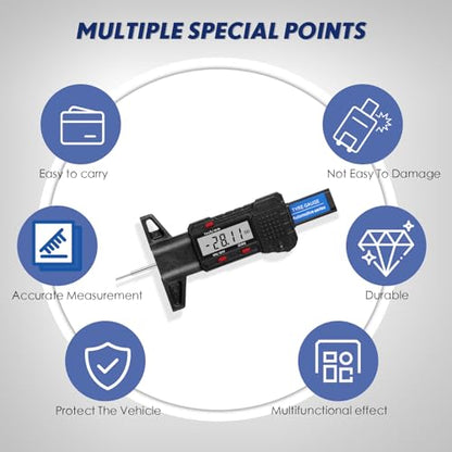 Tallew Digital Tire Tyre Tread Depth Gauge 0-25.4mm Range, 0.01mm Resolution, Portable LCD Display Tire Depth Gauge Digital Tire Checker Measuring Tool with Inch MM Conversion for Motorcycle Car Truck