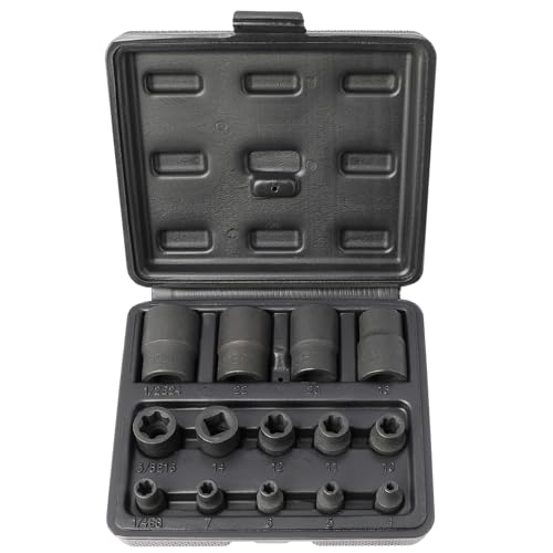 External Torx Plus Socket Set 6 Point EP Socket EP4, EP5, EP6, EP7, EP8, EP10, EP11, EP12, EP14, EP16, EP18, EP20, EP22, EP24 with 1/2'' 3/8'' 1/4'' Dr E-Torx Plus Socket 14pc - size: 14PC