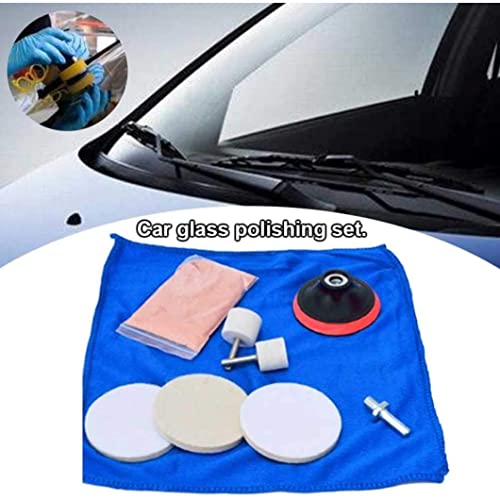 Car Glass Polishing Kit, Scratch Remover with Cerium Oxide Powder & Pad, 9 Pcs Set for Windshield & Window Restoration