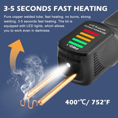Cordless Plastic Welder, Portable Plastic Welding Kit USB-C Charging, 200pcs Hot Plastics Stapler, Plastics Soldering Kit with LED Light(balck)