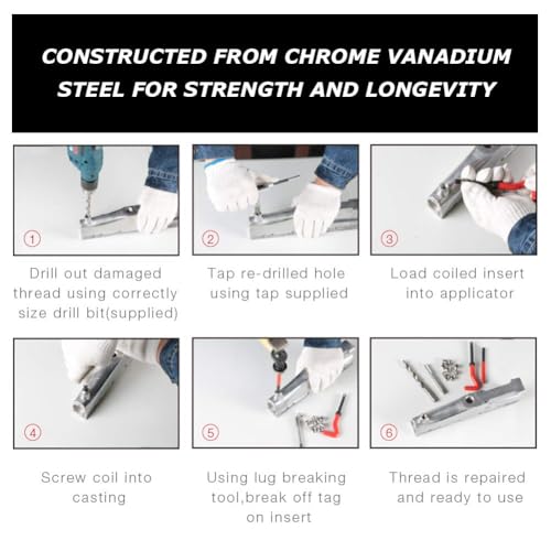 AKM 338Pc Thread Repair Kit, HSS Drill Helicoil Repair Kit SAE&Metric，1/4" 5/16" 3/8" 7/16" 1/2" M5 M6 M8 M10 M12 Kit with Thread Gauge