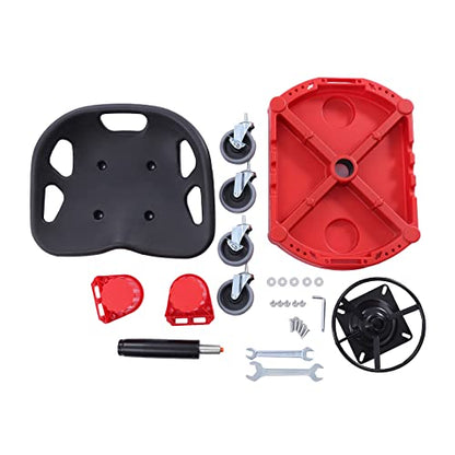 Shop Stool, 330 LBS Rolling Garage Stool, 19.6” to 25” Adjustable Height Mobile Rolling Gear Seat, Organized Tool Tray Garage Pneumatic Stool Mechanic Seat, 4" Casters with Two Brakes (B-9017)