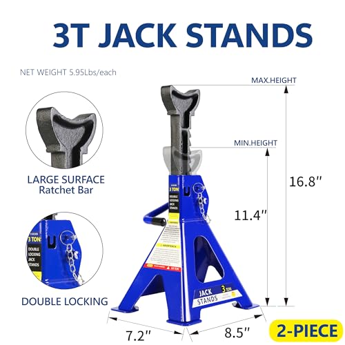 Hydraulic Trolley Service/2-Ton Floor Jack with 3T Jack Stands&Tire Repair Kit for Garages, Automotive, Heavy Duty Steel Racing Floor Jack with Single Piston Quick Lift Pump, Range 3.3"-15.2" - color: Blue&Black-2T-Single Pump-2