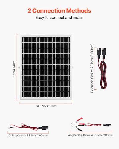 VEVOR 25W 12V Solar Panel Battery Charger, Solar Battery Trickle Charger Maintainer with Intelligent MPPT Controller & Adjustable Mount Bracket, IP67 Waterproof for Car Boat RV Motorcycle Trailer - style: 25W