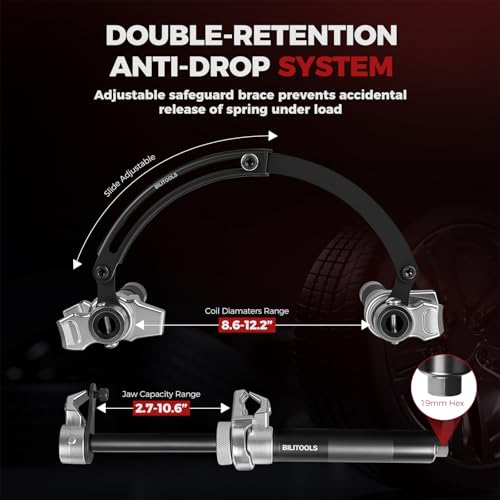 BILITOOLS 2-Piece Coil Spring Compressor Tool, Max Load.2645LB | Heavy Duty Macpherson Strut Spring Compression Set, with Safety Jaws and Holder